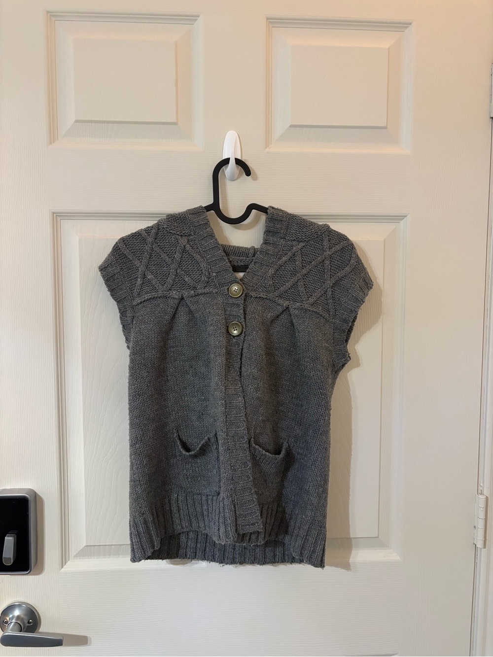 Cable Knit Short-Sleeve Hooded Sweater